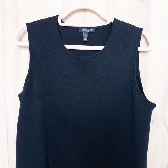 Eileen Fisher Womens Tank Top Size PL Black Wool Quiet Luxury Minimalist Office - Picture 3 of 6